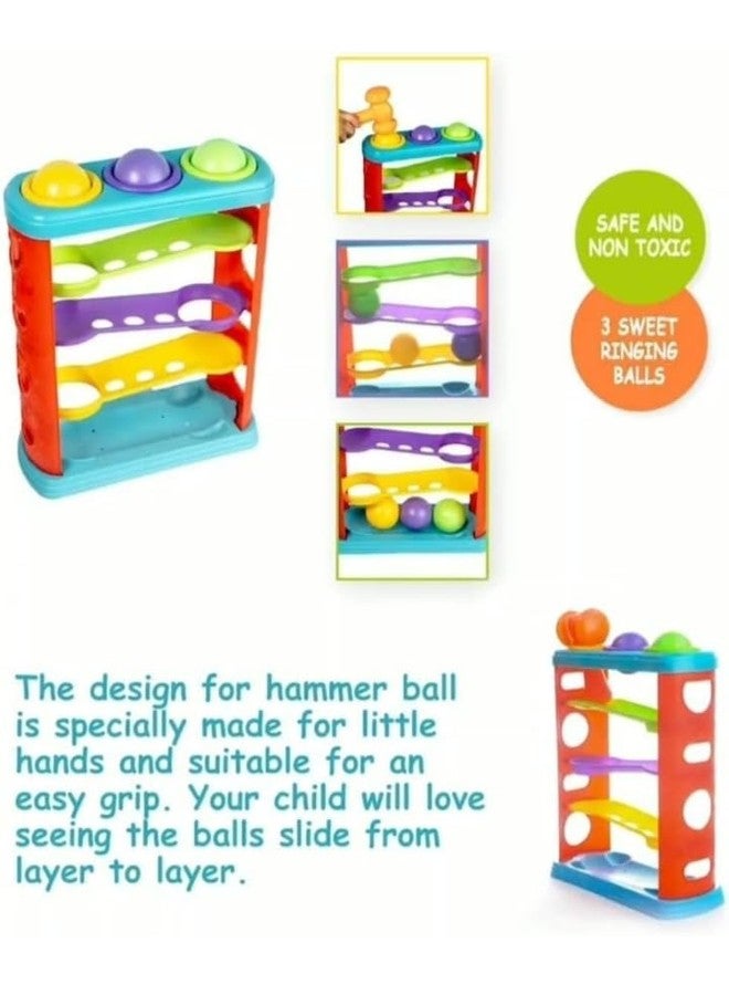 Manos Colourful Plastic Ball Drop Toy with Ramp and Mallet, Hammering Toy for Kids Pack of 1 - Image 2